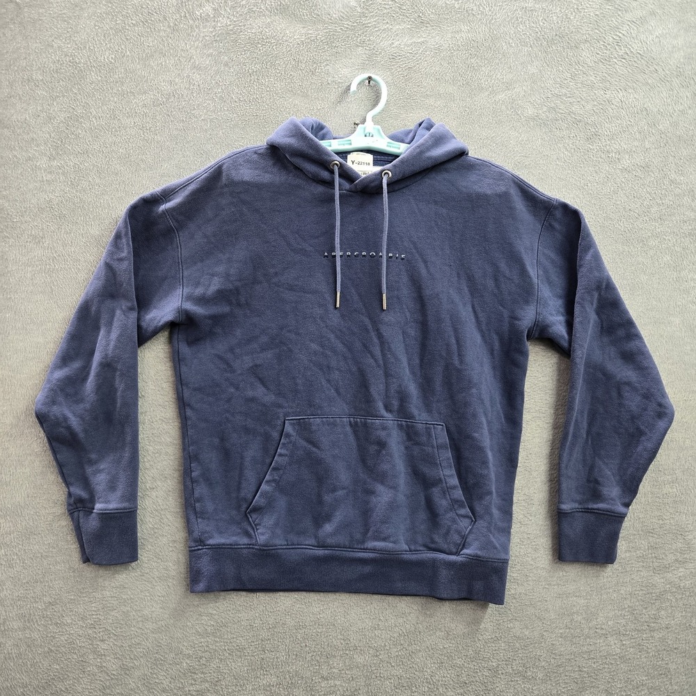 Abercrombie & Fitch Women Hoodie M Blue Fleece Logo Long Sleeve READ